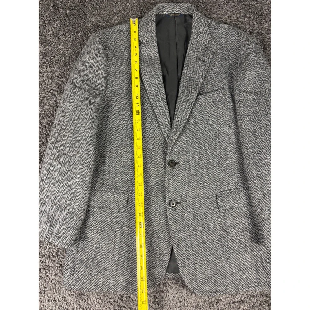 Brooks Brothers Harris Tweed Herringbone Wool Blazer Grey Madison Fit 42S Mens